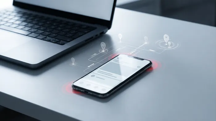 Tangan seorang pria berjas yang berinteraksi dengan ponsel pintar yang diletakkan di atas meja, menampilkan ikon gembok digital yang melambangkan keamanan siber.